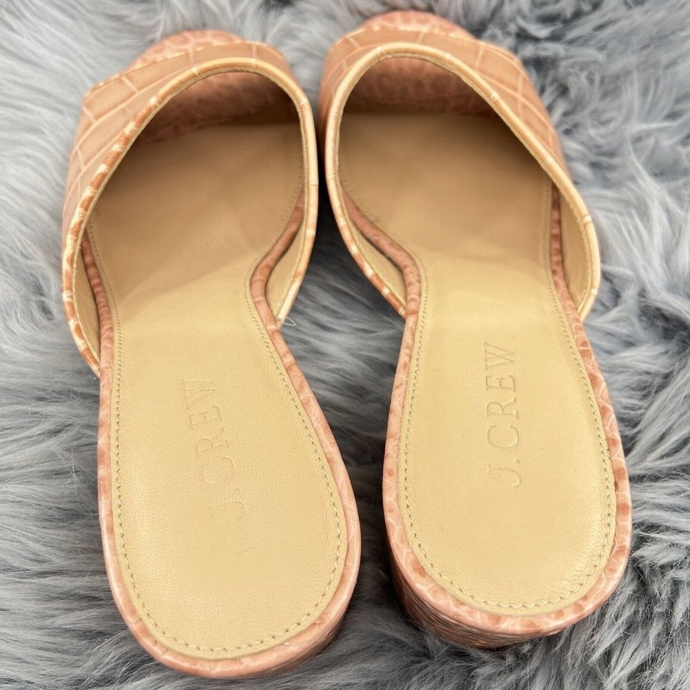 J. Crew Croc Embossed Leather Peep Toe Block Heel Slide Sandals Womens Sz 8 NEW - Picture 5 of 8